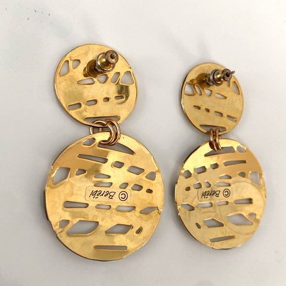 Edgar Berebi Vintage Gold Plated Black Enamel Round Dangle Earrings - Picture 4 of 5